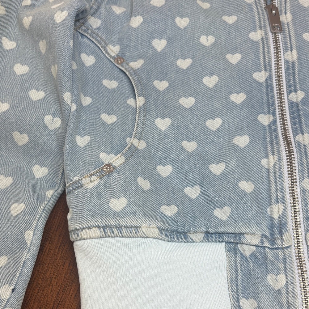 Diesel Light Blue Denim Bomber Jacket with White Heart Print Size S - Picture 8 of 10